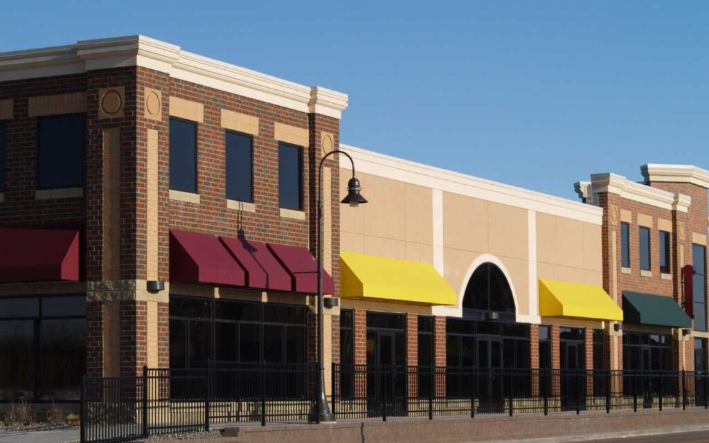 store fronts in a shopping center
